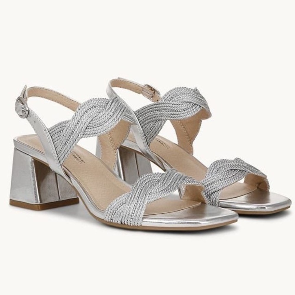 LifeStride Charnelle Silver Metallic Block Heel Slingback Dress Sandal Sz 7.5 M - Picture 1 of 12